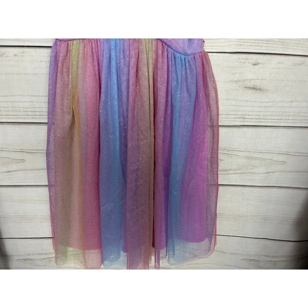 Bonnie Jean Girls Rainbow Glitter Tulle Party Dress Size 14 Ombre Flutter Sleeve